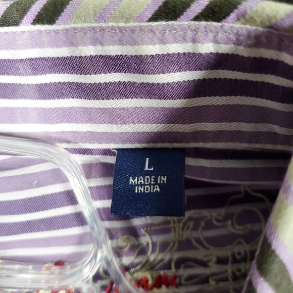Robert Graham Shirt Mens XL Purple Black Stripe Button Long Sleeve Cotton Luxury - Picture 7 of 10